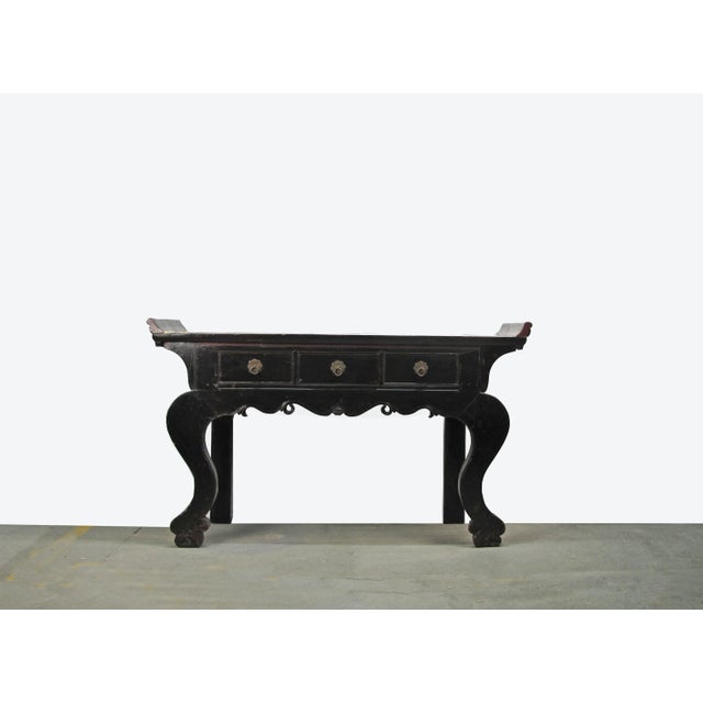 Chinese Antique Chinese Black Lacquer Altar Console Table For Sale - Image 3 of 13