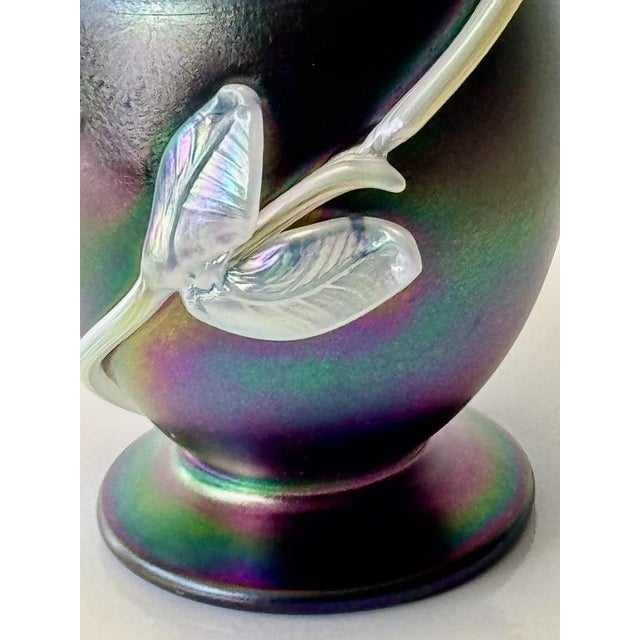 Iridescent Black Glass Vase with Sculpture Glass Flowers by Loetz For Sale - Image 6 of 8