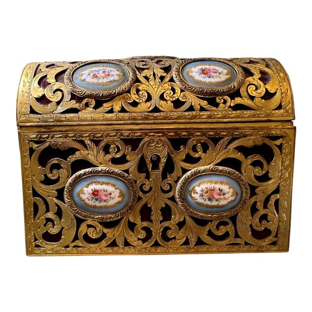 19th Century Sèvres Porcelain and Gilt Brass Presentation Box For Sale