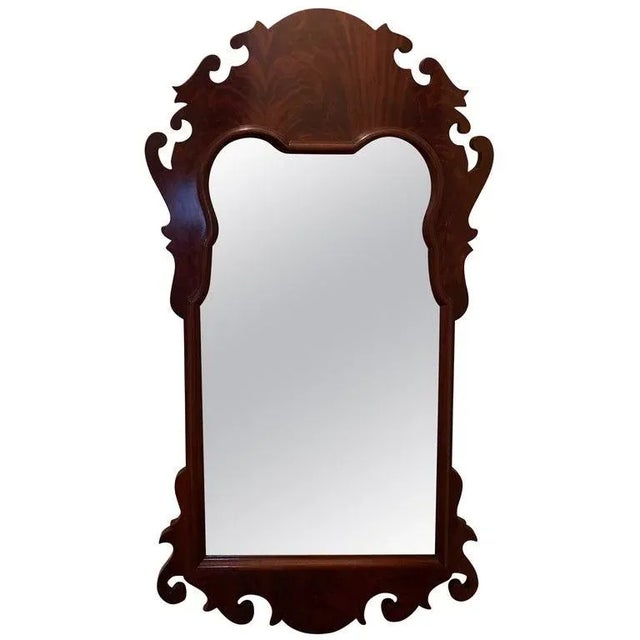 1980s Flame Mahogany Chippendale Shield Mirror For Sale - Image 10 of 10