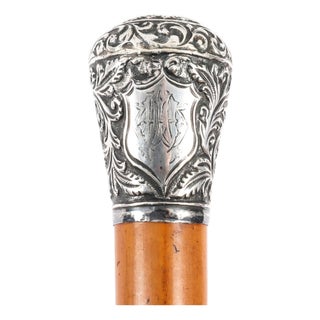 Antique English Silver Topped Walking Stick Cane For Sale