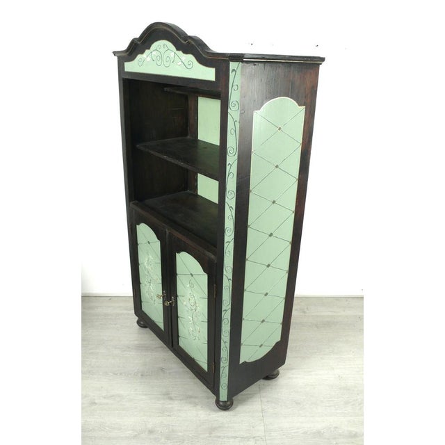 Small Buffet China Cabinet in Dark Walnut and Green, 1850s For Sale - Image 4 of 9