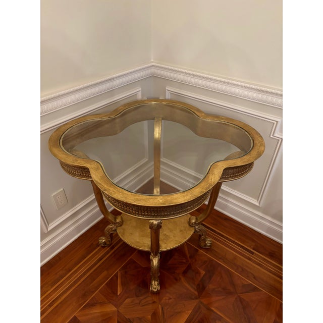 2010s Vintage Carved Gilt Wood Cloverleaf Shape With Inset Glass Top by Friedman Brothers For Sale - Image 5 of 6