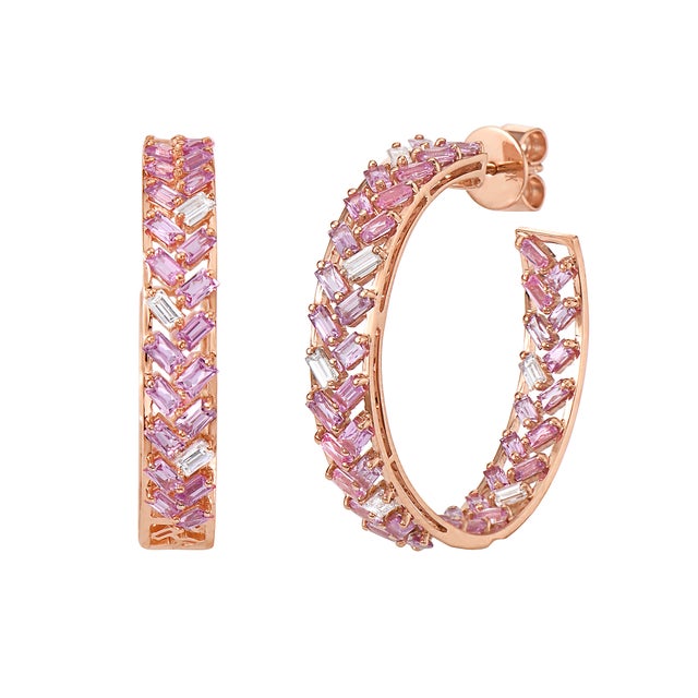 2020s Pink Sapphire & Diamond Hoops Earrings 18kpg, A Pair For Sale - Image 5 of 5