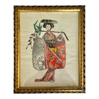 Vintage Maki Tukahashi Signed Art Geisha Japanese | Framed Asian | Geisha Girl Art For Sale