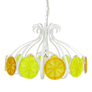 Vintage Metal Pendant Light Fixture With Lemon and Orange Slices Decoration For Sale