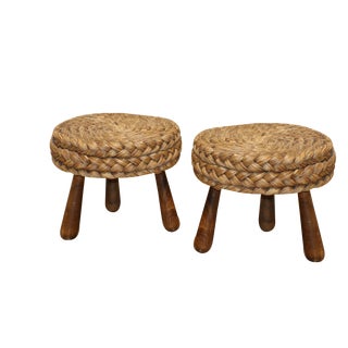Vintage Stools in Braided Rope and Wood, 1960s, Set of 2 For Sale