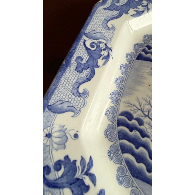 A Large Mason's Ironstone China Blue Transfer Decorated Platter "Turner Willow" Pattern, Circa 1830's For Sale - Image 11 of 18