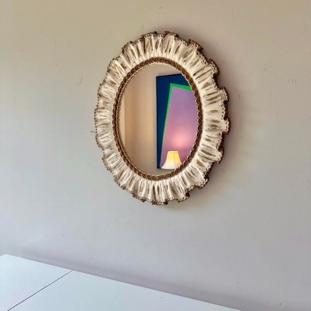 Mid-Century Modern 1960s Gold and Cream Ruffle Oval Mirror For Sale - Image 3 of 8