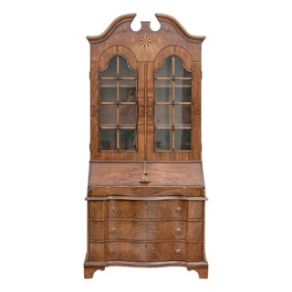 Vintage Custom Queen Anne Style Italian Slant Front Secretary Bookcase For Sale