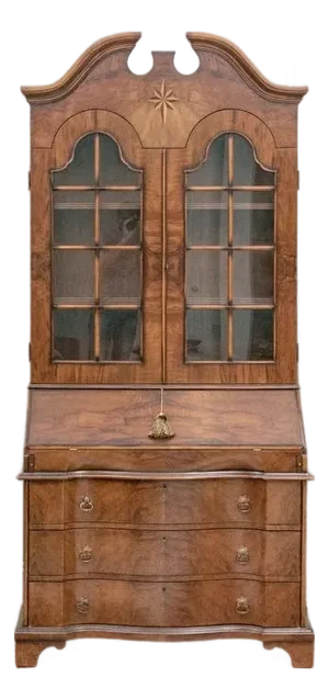 Vintage Custom Queen Anne Style Italian Slant Front Secretary Bookcase