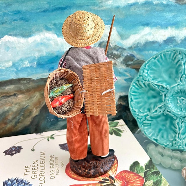 Wood Vintage French Clay Santon Sculpture of a Fisherman With Basket of Fish For Sale - Image 7 of 10
