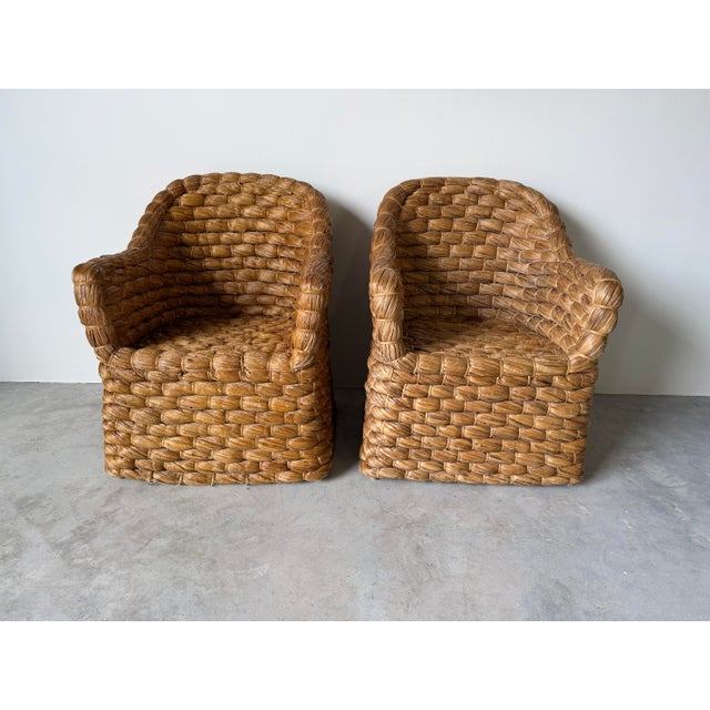 Boho Chic Ralph Lauren “Joshua Tree” Woven Barrel Back Accent Chairs – A Pair For Sale - Image 3 of 12