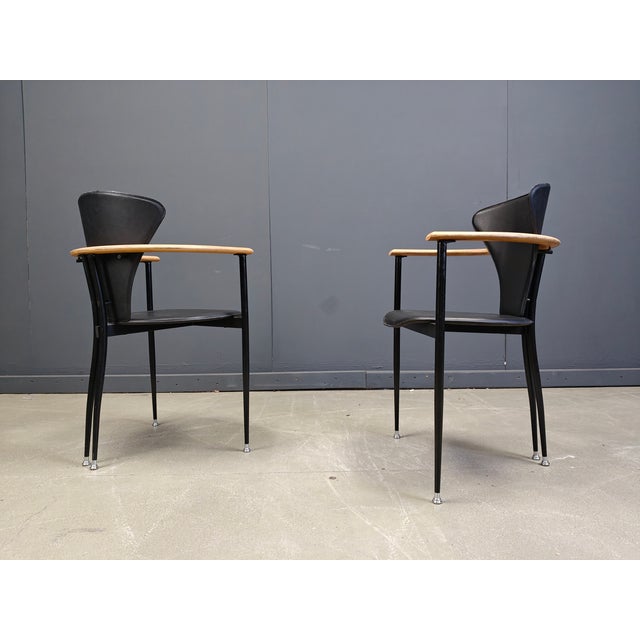 Wood Vintage Leather Armchairs attributed to Arrben, Italy, 1980s, Set of 6 For Sale - Image 7 of 8