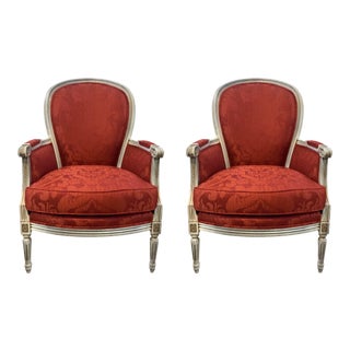 Currey & Co. Traditional Red Damask Dubarry Chairs- A Pair For Sale