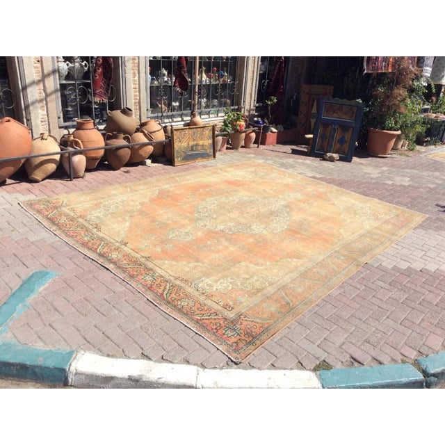 Mid-Century Modern Oversized Vintage Hand Knotted Turkish Area Rug - 119" X 154" For Sale - Image 3 of 11