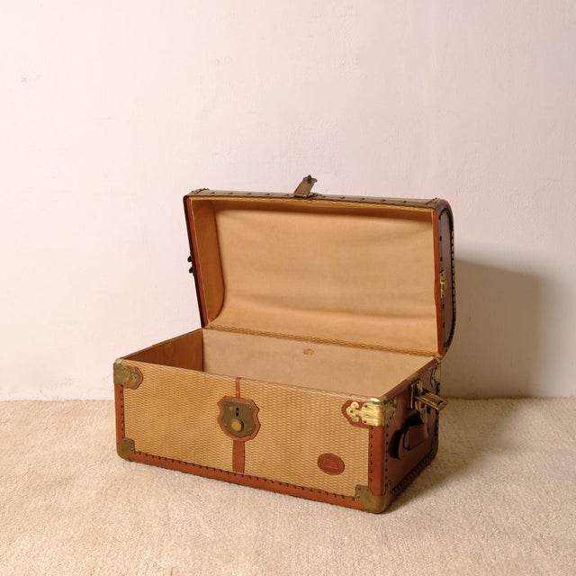 Brown Vintage Travel Trunk in Leather, Wood, and Brass from Bocci, 1960s For Sale - Image 8 of 13