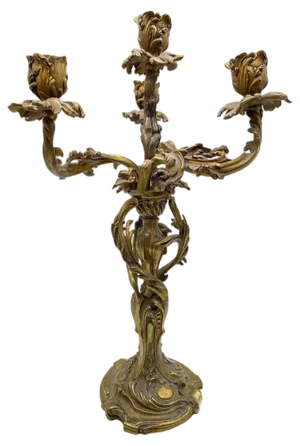 Antique Bronze Rococo Candleholder, 1880s