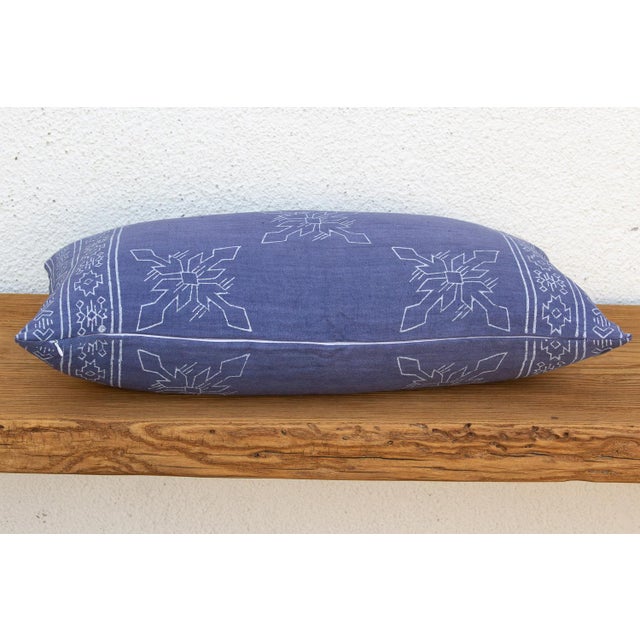 Blockprint Linen Jaipur Lumbar "Indigo" Pillow Cover For Sale - Image 4 of 7
