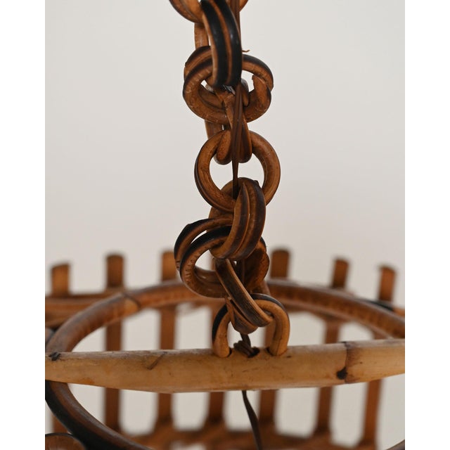 Wood Bamboo and Woven Rattan Ceiling Lamp, 1970s For Sale - Image 7 of 9