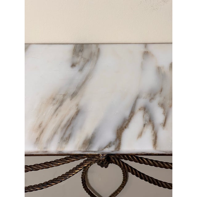 Metal Italian Rope and Tassel Gilt Iron Wall Mount Console Table, Marble Top, 1960s For Sale - Image 7 of 12