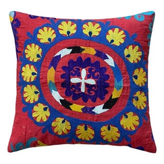 Folk Art Suzani Pillow Cover 19'' X 21'' For Sale