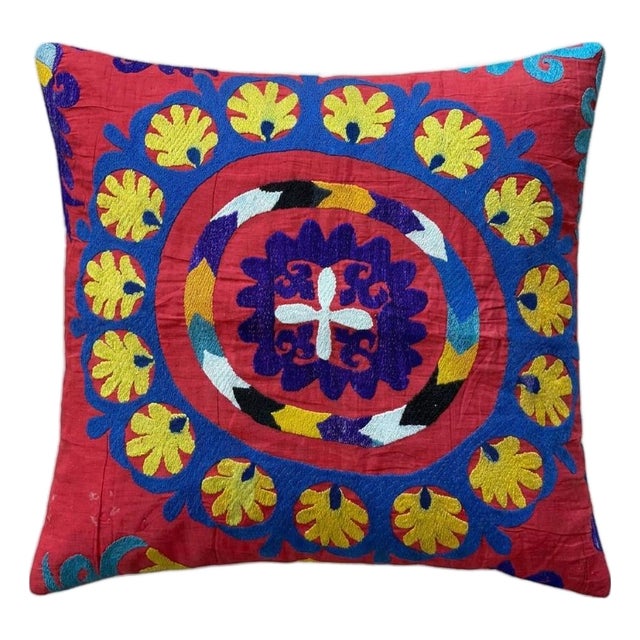 Folk Art Suzani Pillow Cover 19'' X 21'' For Sale