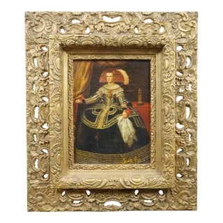Late 20th Century Portrait of Queen Mariana of Austria Oil Painting After Diego Velazquez 28" For Sale