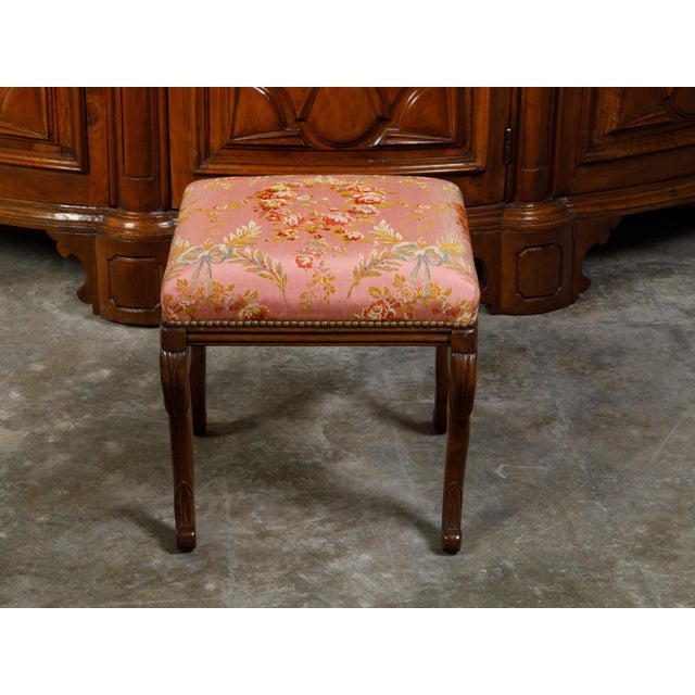 English English 1820s Mahogany Stool with Floral Themed Upholstery and Cabriole Legs For Sale - Image 3 of 10