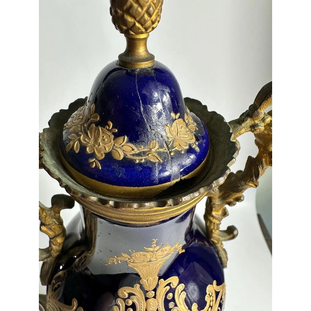 Antique French Porcelain Vases with Gilt Bronze Mounts from Sèvres, 19th Century, Set of 2 For Sale - Image 10 of 11