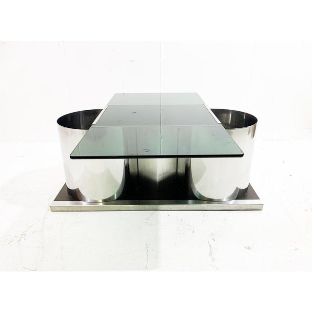 Modular Coffee Table in Chrome and Smoked Glass, Italy, 1970s For Sale - Image 4 of 14