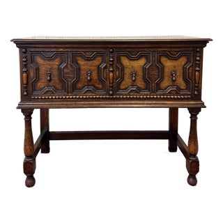 Antique English Jacobean Sideboard Server Entry Sofa Table Oak c.1920s-30s For Sale