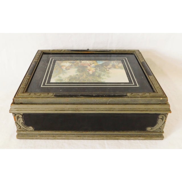 Antique Early 1900s Victorian Family Picnic Portrait Mirrored Jewelry Dresser Trinket Box For Sale - Image 4 of 13