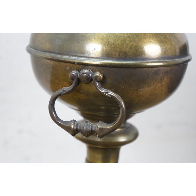 Wood Mid 20th Century Empire Brass Mantel Trophy Urn Table Lamp Black Shade 31" For Sale - Image 7 of 14