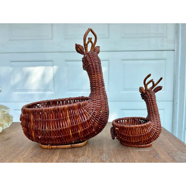 Late 20th Century Vintage Wicker Reindeer Nesting Baskets- a Pair For Sale - Image 5 of 8