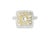18K 2-tone gold ring featuring a 5mm square center diamond, surrounded by brilliant round diamonds totaling 1.67 carats....