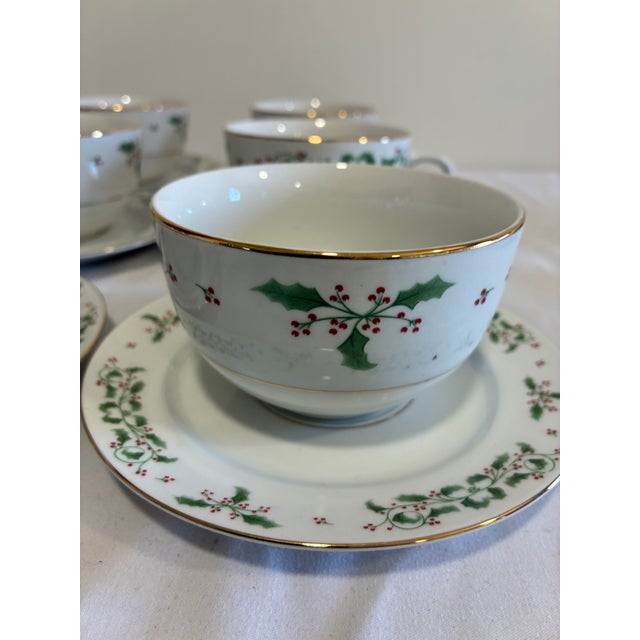 Late 20th Century Vintage Gibson Everyday "Christmas Holly" Cup and Saucer Set of 6 For Sale - Image 5 of 11