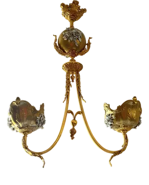 Vintage Italian Hanging Lamp in Brass and Porcelain, 1980s