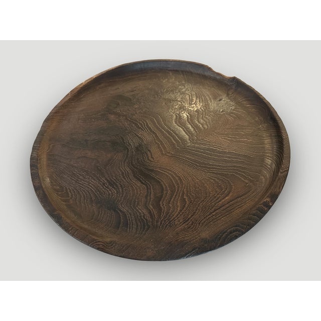 Andrianna Shamaris Minimalist Charred Teak Wood Shallow Platter For Sale - Image 4 of 6