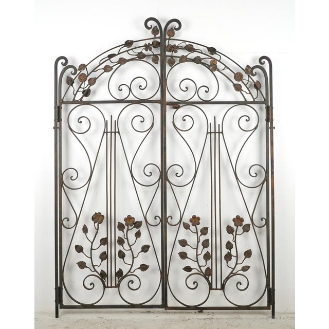Metal Vintage Entryway Wrought Iron Double Garden Gates For Sale - Image 7 of 9
