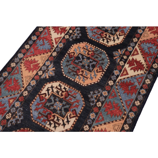 Shabby Chic Ziegler Blue/Multi Wool Runner Rug- 2'7'' X 9'5'' For Sale - Image 4 of 10