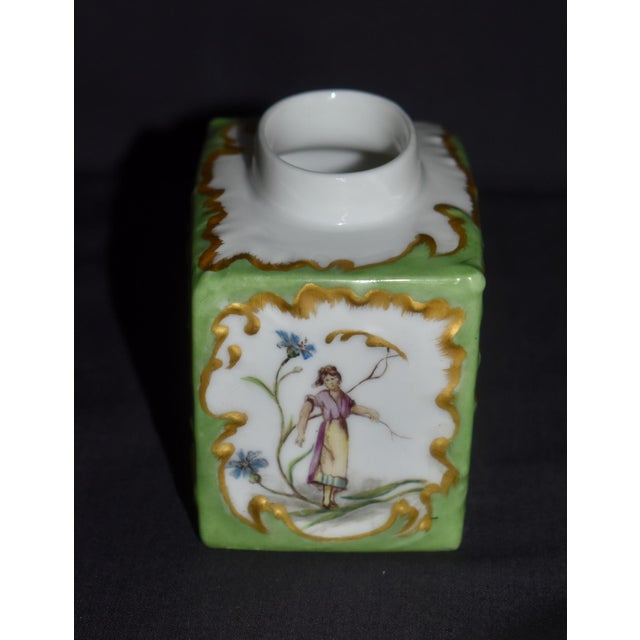 Light Green Antique T&v Limoges France Porcelain Tea Caddy Apple Green Rococo Gilt Box For Sale - Image 8 of 14
