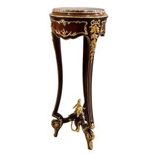 French Style Petite Side Table – Marble Top With Gold Leaf Ormolu Details For Sale