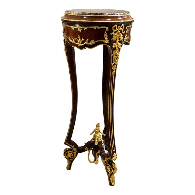 French Style Petite Side Table – Marble Top With Gold Leaf Ormolu Details For Sale