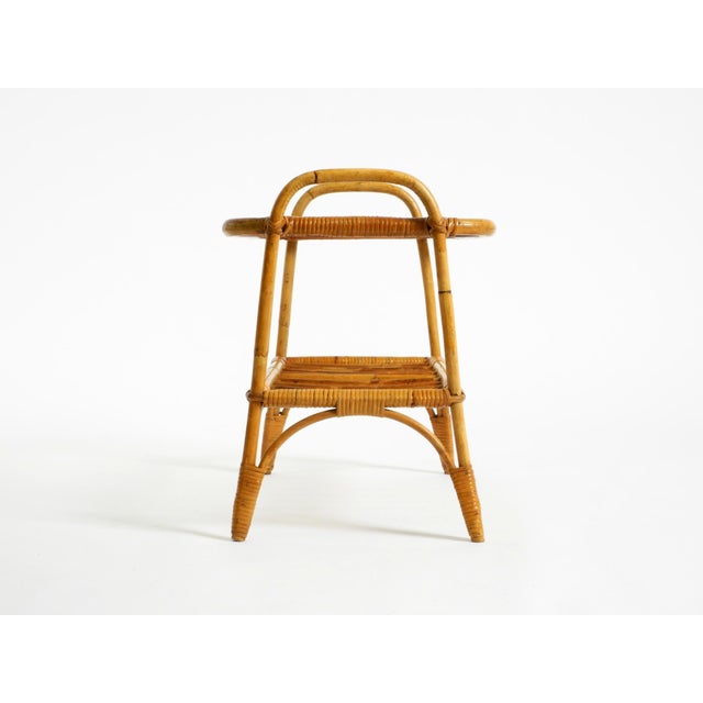 Wood Italian Bamboo Side Table with Iced Glass Top, 1960s For Sale - Image 7 of 18
