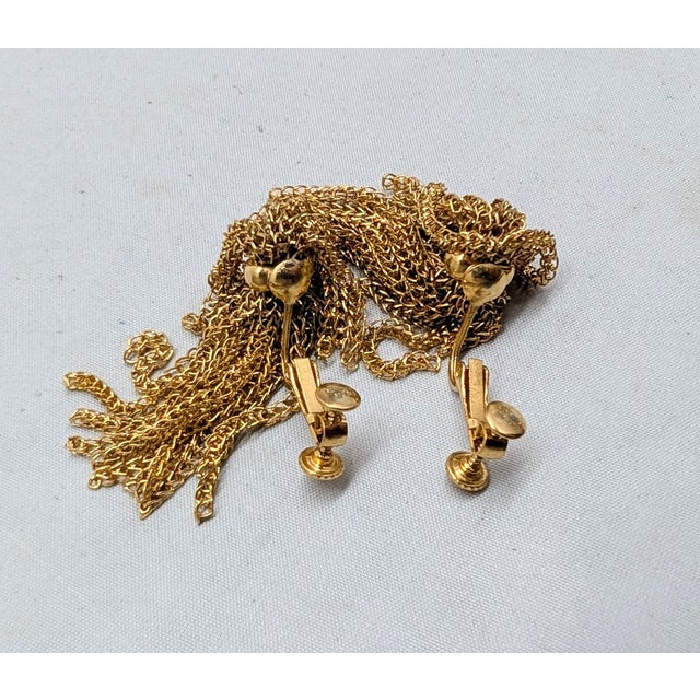Gold Vintage 1971 Signed Napier Goldtone Fringe Clip Earrings-2 Pieces For Sale - Image 8 of 9