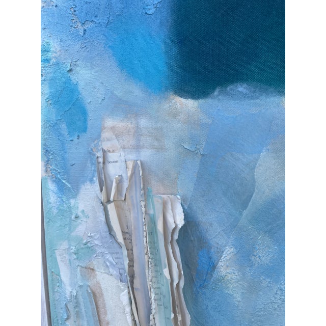 "Never Let Me Go" Blue and White Original Collage Painting For Sale - Image 4 of 10