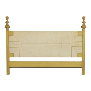 French Country Style Vintage Rush Back Painted California King Headboard For Sale