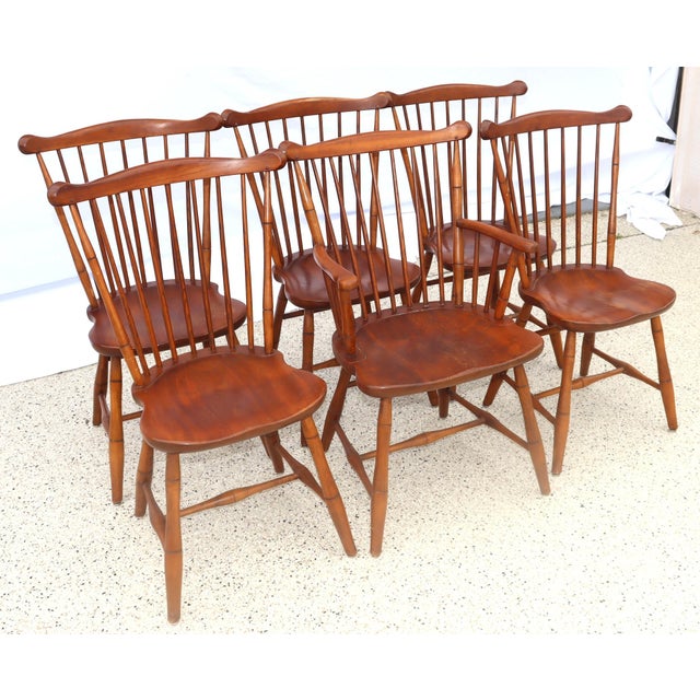 American Authentic Stickley Sold Wood 6 Spindle-Back Windsor Chairs For Sale - Image 3 of 8