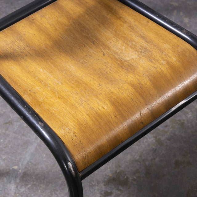 French Black Tapered Leg School Dining Chairs from Mullca, 1950s, Set of 6 For Sale - Image 6 of 17